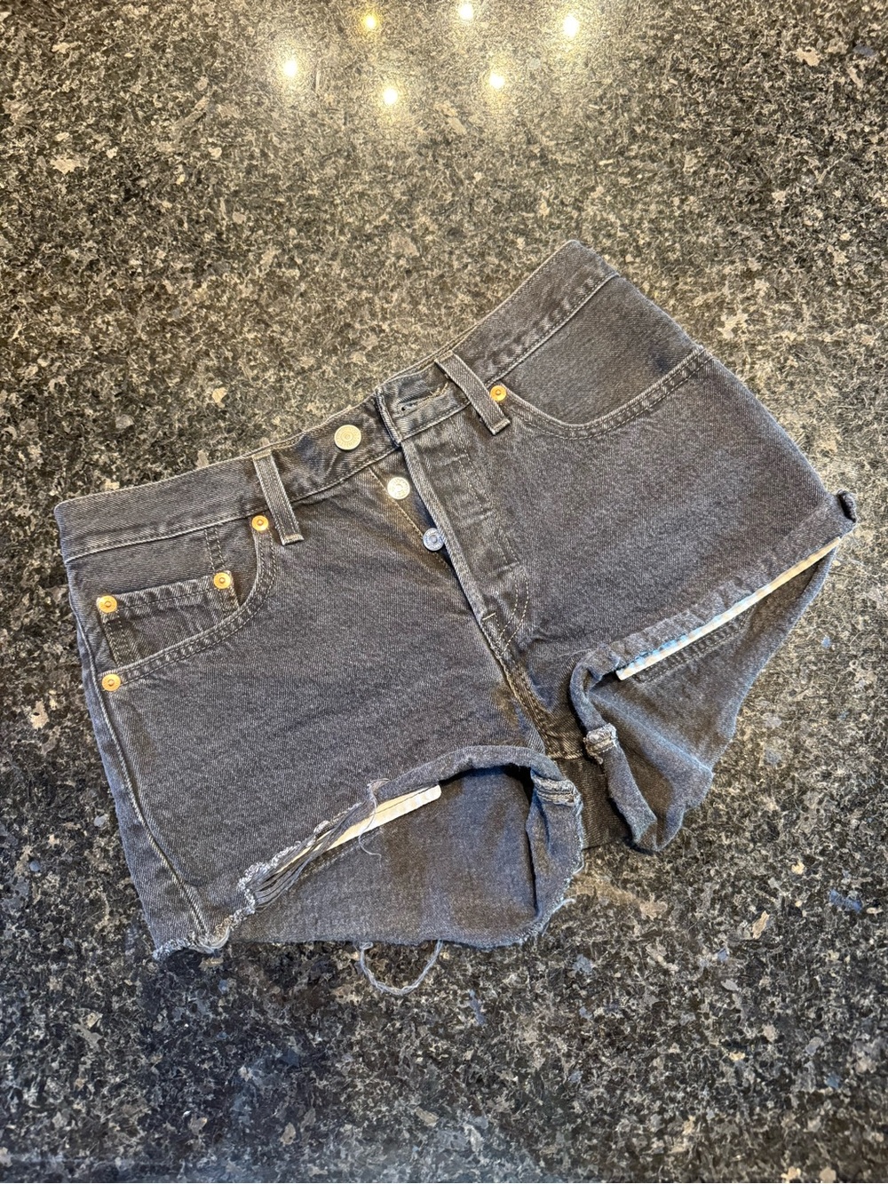 Levi's Black Gray Distressed 501 Denim Shorts